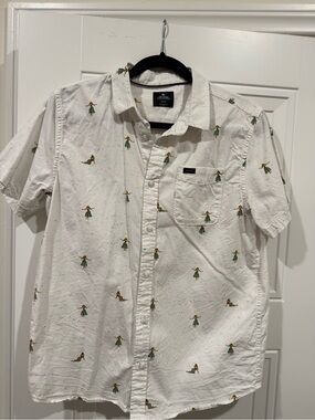 Boys XL/16 White Short-Sleeve Button-Up Shirt with Hula Embroidery